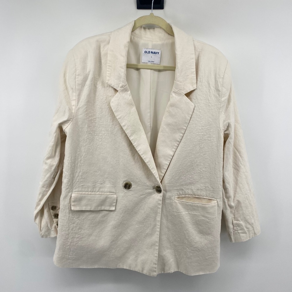 Old Navy Blazer Womens‎ Large Cream Linen Blend Double Breasted